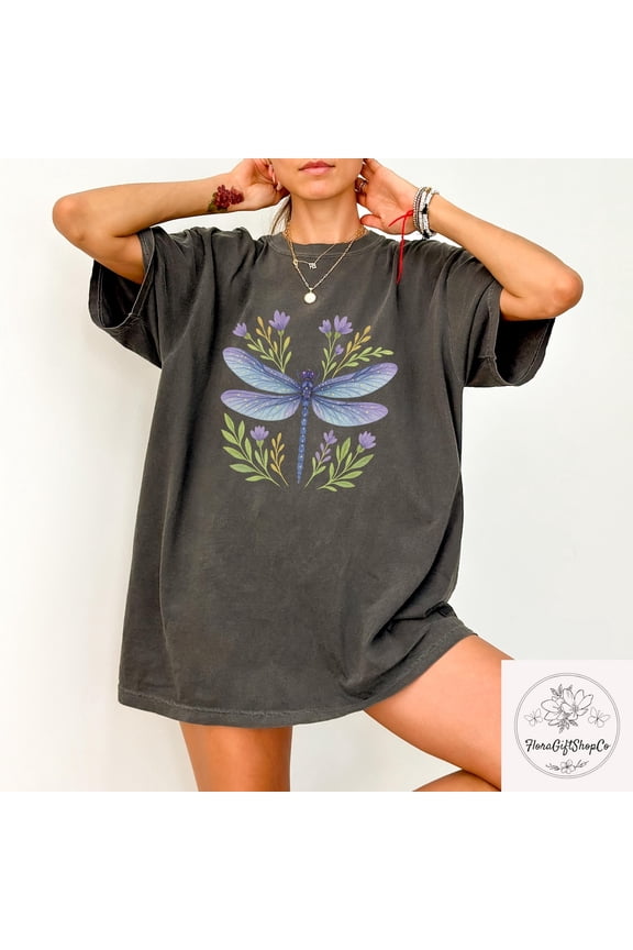 Shirt Womens Dragonfly Floral Shirt, Boho Dragonfly Shirt, Preppy Nature Lover Shirt, Garden Lover, Aesthetic Cottagecore Shirt