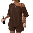 thumbnail image 1 of Shirt and Shorts Set Womens 2 Piece Matching Lounge Sets Short Sleeve Off Shoulder Tops Summer Beach Vacation Mini Shorts M, 1 of 7