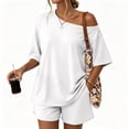 thumbnail image 1 of Shirt and Shorts Set Womens 2 Piece Matching Lounge Sets Short Sleeve Off Shoulder Tops Summer Beach Vacation Mini Shorts M, 1 of 7