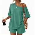 thumbnail image 1 of Shirt and Shorts Set Womens 2 Piece Matching Lounge Sets Short Sleeve Off Shoulder Tops Summer Beach Vacation Mini Shorts XL, 1 of 7