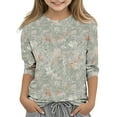 thumbnail image 1 of Shirt for Girls 10-12 Crew Neck Tshirts Three Quarter Length Sleeve Shirts Floral Print Tops Y2k Blouse for Girls 10-12, 1 of 4