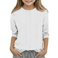 thumbnail image 1 of Shirt for Girls 10-12 White Round Neck Tshirt for Girls Three Quarter Sleeve Blouse Solid Color Shirts for Girls Eyelet Top for Girls, 1 of 5