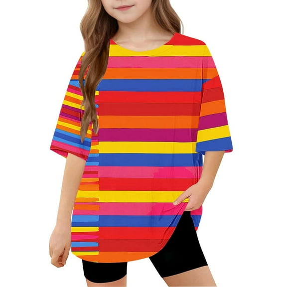 Shirt for Girls 10 Round Neck Blouse for Girls Girls Graphic Tees Short Sleeve Crewneck Print Shirt for Boys Girls Blouses Size 7-8 Get it Fast