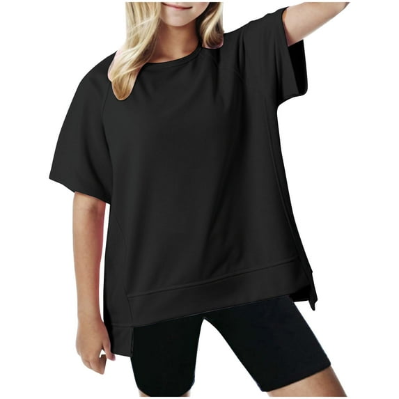 Shirt for Girls 7-8 Girls Round Neck Blouse Short Sleeve T Shirts for Teens Solid Color Blouse Plus Size Girls Blouses Size 12-14