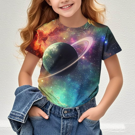 Shirt for Girls 7-8 Round Neck Tops for Girls Girls Graphic Tees Short Sleeve Crewneck Print Shirt for Boys Girls Blouses Size 10-12 New Arrivals