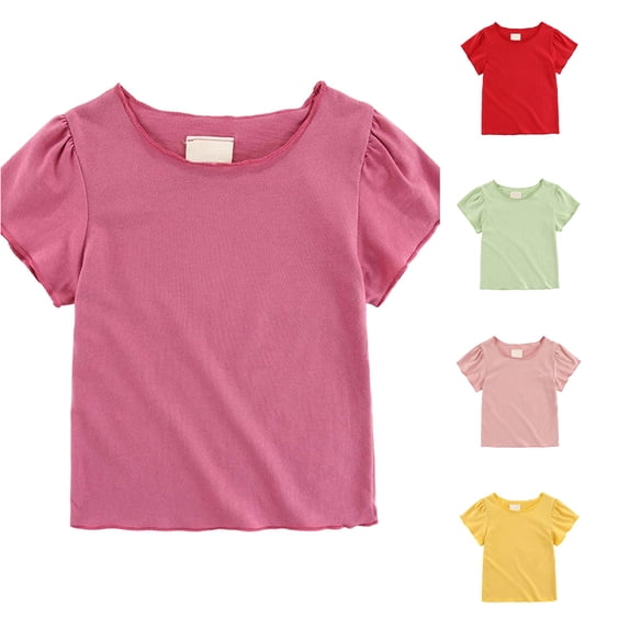 Shirt for Girls Crew Neck Short Sleeve Pink Shirt for Girls Casual Base Tshirts for Toddler Girls 18-24 Months