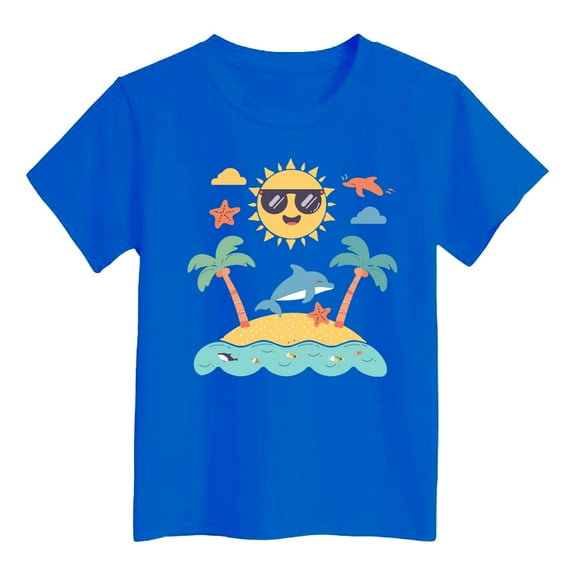 Shirt for Girls Crew Neck Short Sleeve T Shirts Casual Cartoon Print Pullover Tops T-Shirts Infant To Big Kid Blue,100