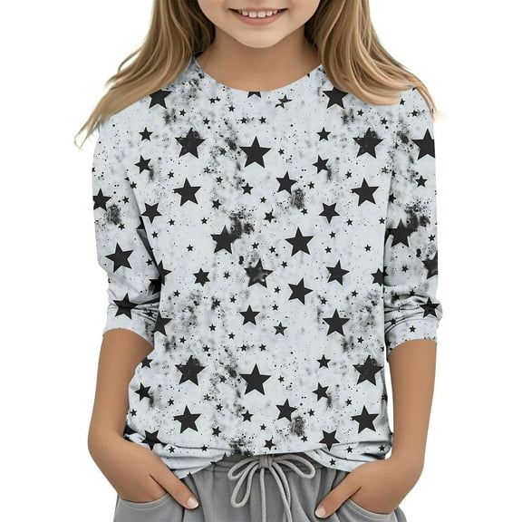 Shirt for Girls Size 14-16 White Round Neck Tshirt for Girls 3/4 Length Sleeve Shirt Heart Print T Shirt Girls Blouses Size 6