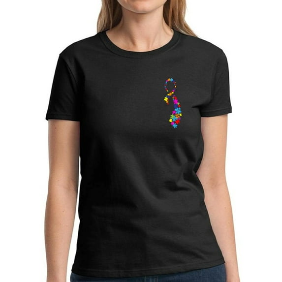 Shirt for Her Autism Puzzle Ribbon Autism Tops Graphic T-Shirt for Women Autism Awareness