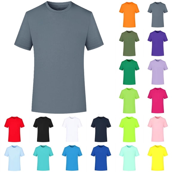 Shirt for Men Men's Tops Man Solid-Color Casual Elastic Sports Short Sleeved Round-Neck Blouses Gray M