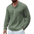thumbnail image 1 of Shirt for Men, Mens Shirts for Summer Cotton V Neck Button Down Solid Casual Long Sleeve Pullover Tops Army Green L, 1 of 4