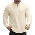 thumbnail image 1 of Shirt for Men, Mens Shirts for Summer Cotton V Neck Button Down Solid Casual Long Sleeve Pullover Tops Yellow S, 1 of 4
