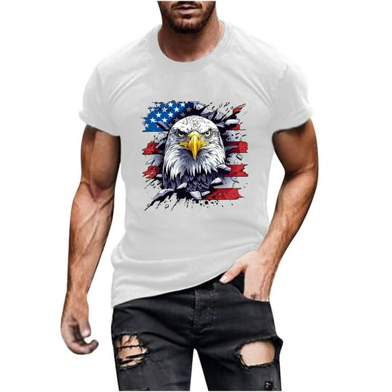 Shirt for Men under $5 Independence Day Short Sleeved Printed T-shirt White M