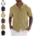 thumbnail image 1 of Shirt for Mens Solid Color Button Down Shirts Short Sleeve Textured Casual Hawaiian Vacation Tops Summer Plus Size Beach Shirt for Men, 1 of 7
