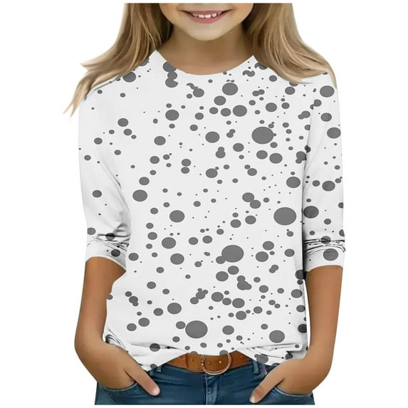 Shirt for Teen Girls 2025 Trendy Polka Dots Graphic 3/4 Sleeve Shirts Kids Summer Casual Tshirts Tops 3-12T