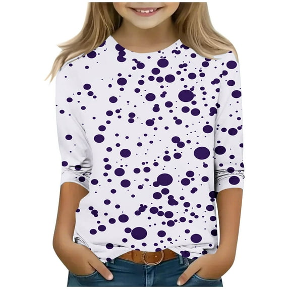 Shirt for Teen Girls 2025 Trendy Polka Dots Graphic 3/4 Sleeve Shirts Kids Summer Casual Tshirts Tops 3-12T