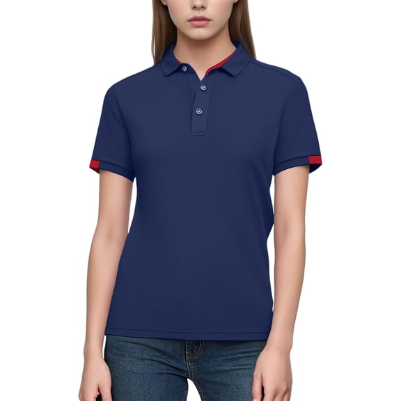 Shirt for Women Collared Short Sleeve Activewear Athletic Slim Fit Contrast Neon Trim Moisture Wicking Lightweight Performance Golf Top