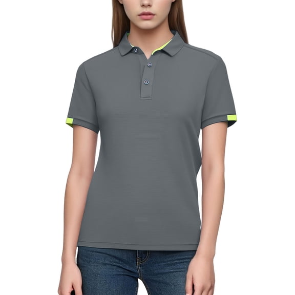 Shirt for Women Collared Short Sleeve Activewear Athletic Slim Fit Contrast Neon Trim Moisture Wicking Lightweight Performance Golf Top