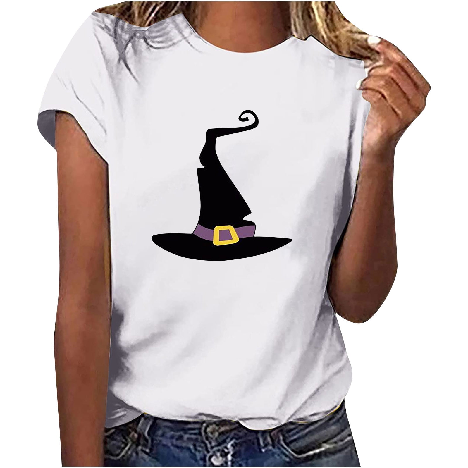 Halloween Witch Shirt Women - Funny Witchcraft Graphic Tee With Vintage Witch Hat Design