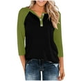 thumbnail image 1 of Shirt for Women Plus Size 3/4 Sleeve Round Neck Color Block Loose Shirt Green XXL, 1 of 6