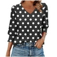 thumbnail image 1 of Shirt for Women Plus Size 3/4 Sleeve V-Neck Round Dot Printed Casual Blouses Shirts Black XXL, 1 of 4
