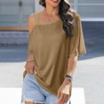 thumbnail image 1 of Shirt for Women Plus Size Off Shoulder Short Sleeve Solid Color T Shirts Blouses Summer Casual Tees Khaki XXL, 1 of 6
