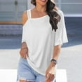 thumbnail image 1 of Shirt for Women Plus Size Off Shoulder Short Sleeve Solid Color T Shirts Blouses Summer Casual Tees White XXL, 1 of 6