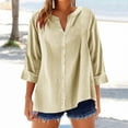 thumbnail image 1 of Shirt for Women Plus Size Short Sleeve Button V-Neck Casual Summer Loose Tee Shirts Beige XXL, 1 of 6