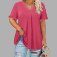 thumbnail image 1 of Shirt for Women Plus Size Short Sleeve V Neck Pleats Ruffles Plus Casual Pullover T Shirt Hot Pink XXL, 1 of 6