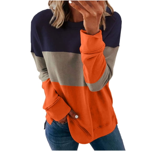 Shirt for Women Solid Striped Long Sleeve Loose Pullover Shirts Crew Neck T-Shirt Tunic Fashion Casual Tops