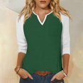 thumbnail image 1 of Shirt for Women's Fashion Casual Raglan Sleeve Pocket V Neck 3/4 Sleeve Loose Printed T-Shirt Ladies Top, 1 of 5