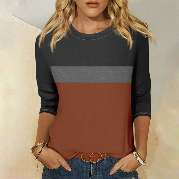 Shirt for Women's Fashion Casual Raglan Sleeve Round Neck 3/4 Sleeve Loose Printed T-Shirt Ladies Top