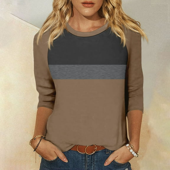Shirt for Women's Fashion Casual Raglan Sleeve Round Neck 3/4 Sleeve Loose Printed T-Shirt Ladies Top