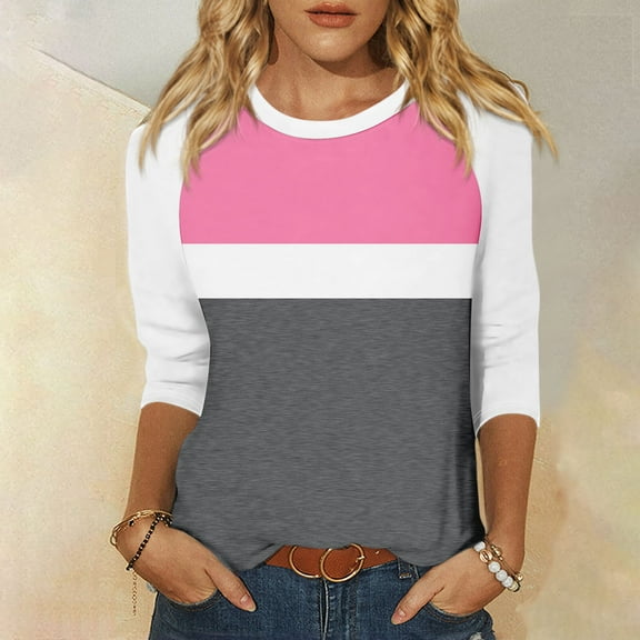 Shirt for Women's Fashion Casual Raglan Sleeve Round Neck 3/4 Sleeve Loose Printed T-Shirt Ladies Top