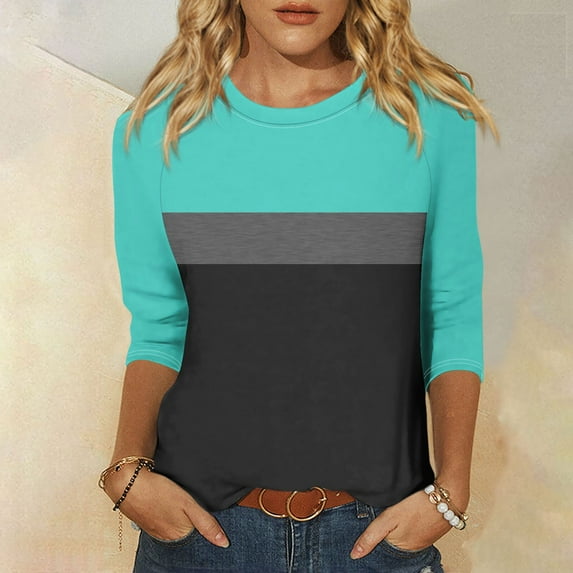 Shirt for Women's Fashion Casual Raglan Sleeve Round Neck 3/4 Sleeve Loose Printed T-Shirt Ladies Top