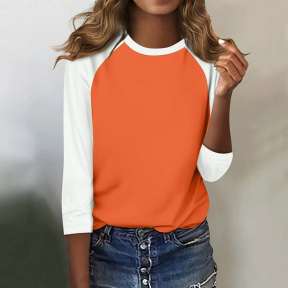 Shirt for Women's Fashion Casual Raglan Sleeve Round Neck 3/4 Sleeve Loose Printed T-Shirt Ladies Top