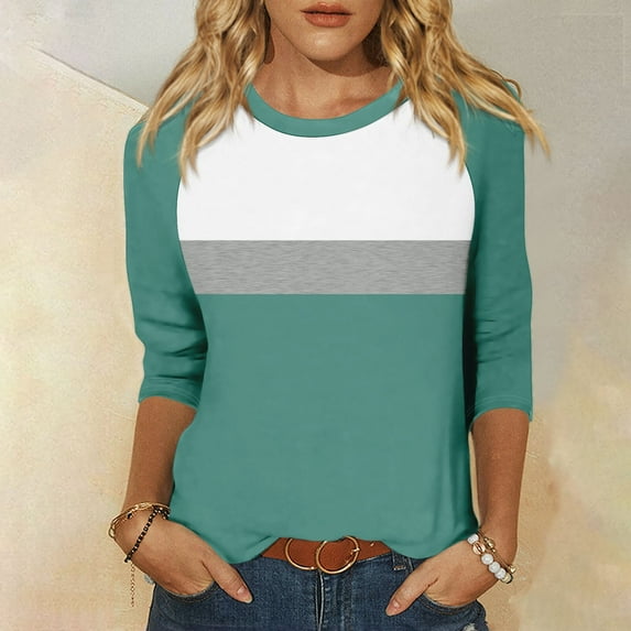 Shirt for Women's Fashion Casual Raglan Sleeve Round Neck 3/4 Sleeve Loose Printed T-Shirt Ladies Top