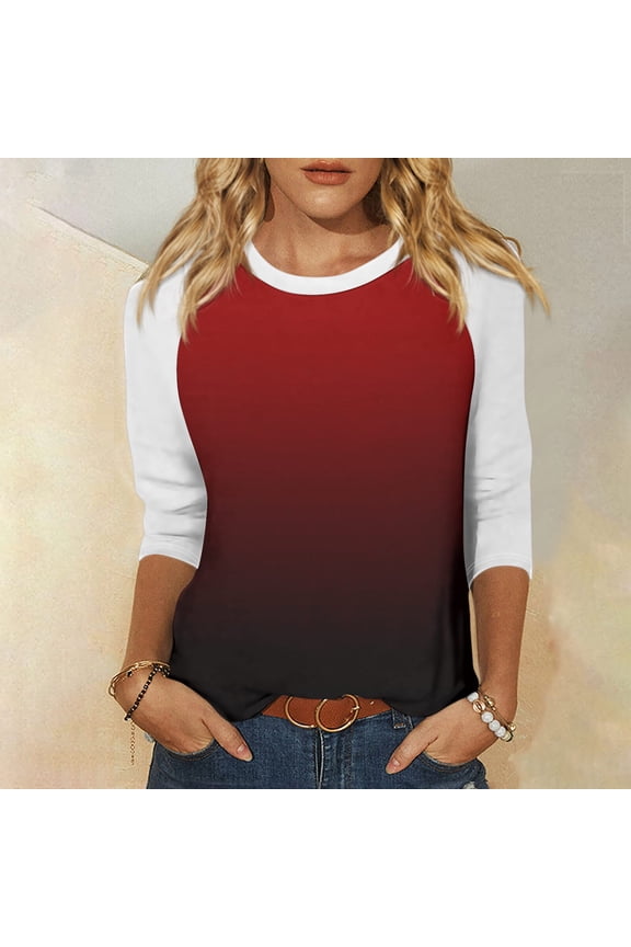 Shirt for Women's Fashion Casual Raglan Sleeve Round Neck 3/4 Sleeve Loose Printed T-Shirt Ladies Top