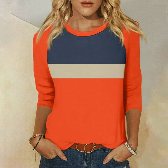 Shirt for Women's Fashion Casual Raglan Sleeve Round Neck 3/4 Sleeve Loose Printed T-Shirt Ladies Top