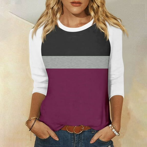 Shirt for Women's Fashion Casual Raglan Sleeve Round Neck 3/4 Sleeve Loose Printed T-Shirt Ladies Top