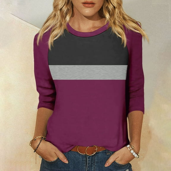 Shirt for Women's Fashion Casual Raglan Sleeve Round Neck 3/4 Sleeve Loose Printed T-Shirt Ladies Top