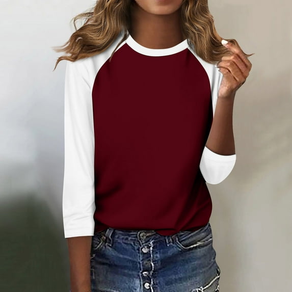 Shirt for Women's Fashion Casual Raglan Sleeve Round Neck 3/4 Sleeve Loose Printed T-Shirt Ladies Top