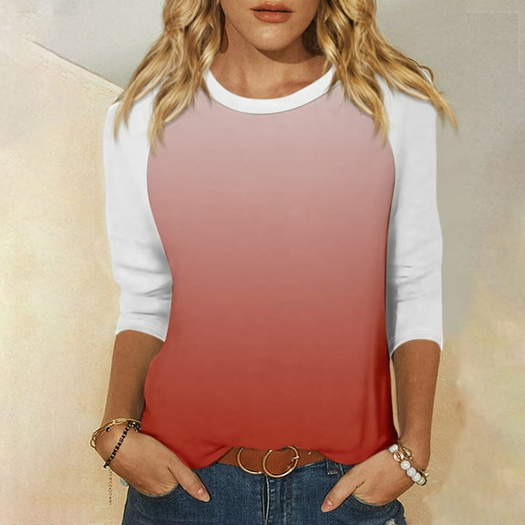 Shirt for Women's Fashion Casual Raglan Sleeve Round Neck 3/4 Sleeve Loose Printed T-Shirt Ladies Top