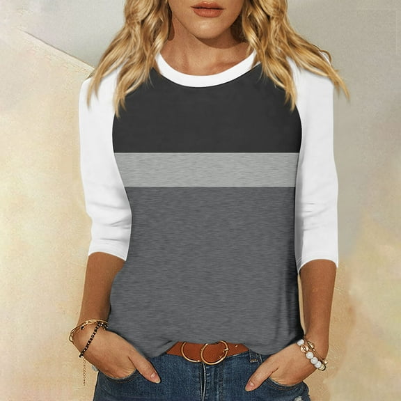 Shirt for Women's Fashion Casual Raglan Sleeve Round Neck 3/4 Sleeve Loose Printed T-Shirt Ladies Top