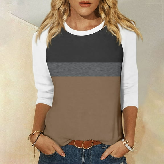 Shirt for Women's Fashion Casual Raglan Sleeve Round Neck 3/4 Sleeve Loose Printed T-Shirt Ladies Top