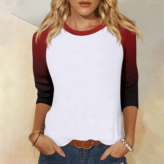 Shirt for Women's Fashion Casual Raglan Sleeve Round Neck 3/4 Sleeve Loose Printed T-Shirt Ladies Top