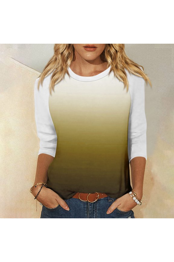 Shirt for Women's Fashion Casual Raglan Sleeve Round Neck 3/4 Sleeve Loose Printed T-Shirt Ladies Top