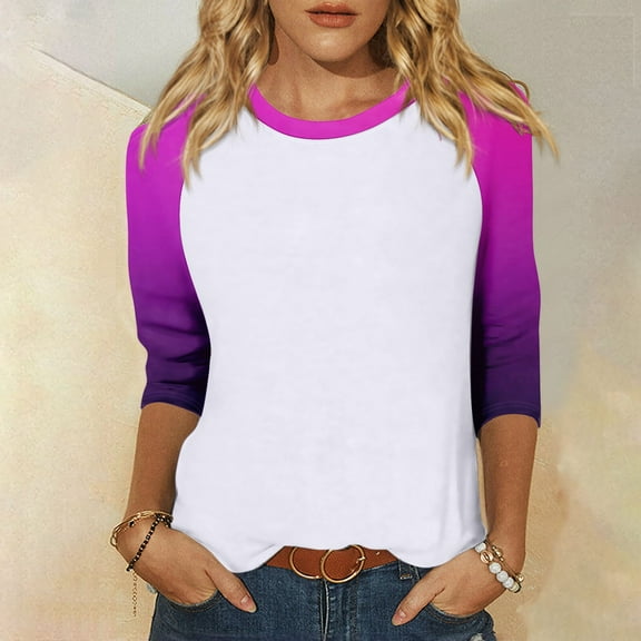 Shirt for Women's Fashion Casual Raglan Sleeve Round Neck 3/4 Sleeve Loose Printed T-Shirt Ladies Top