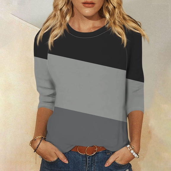 Shirt for Women's Fashion Casual Raglan Sleeve Round Neck 3/4 Sleeve Loose Printed T-Shirt Ladies Top