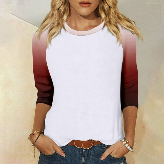 Shirt for Women's Fashion Casual Raglan Sleeve Round Neck 3/4 Sleeve Loose Printed T-Shirt Ladies Top